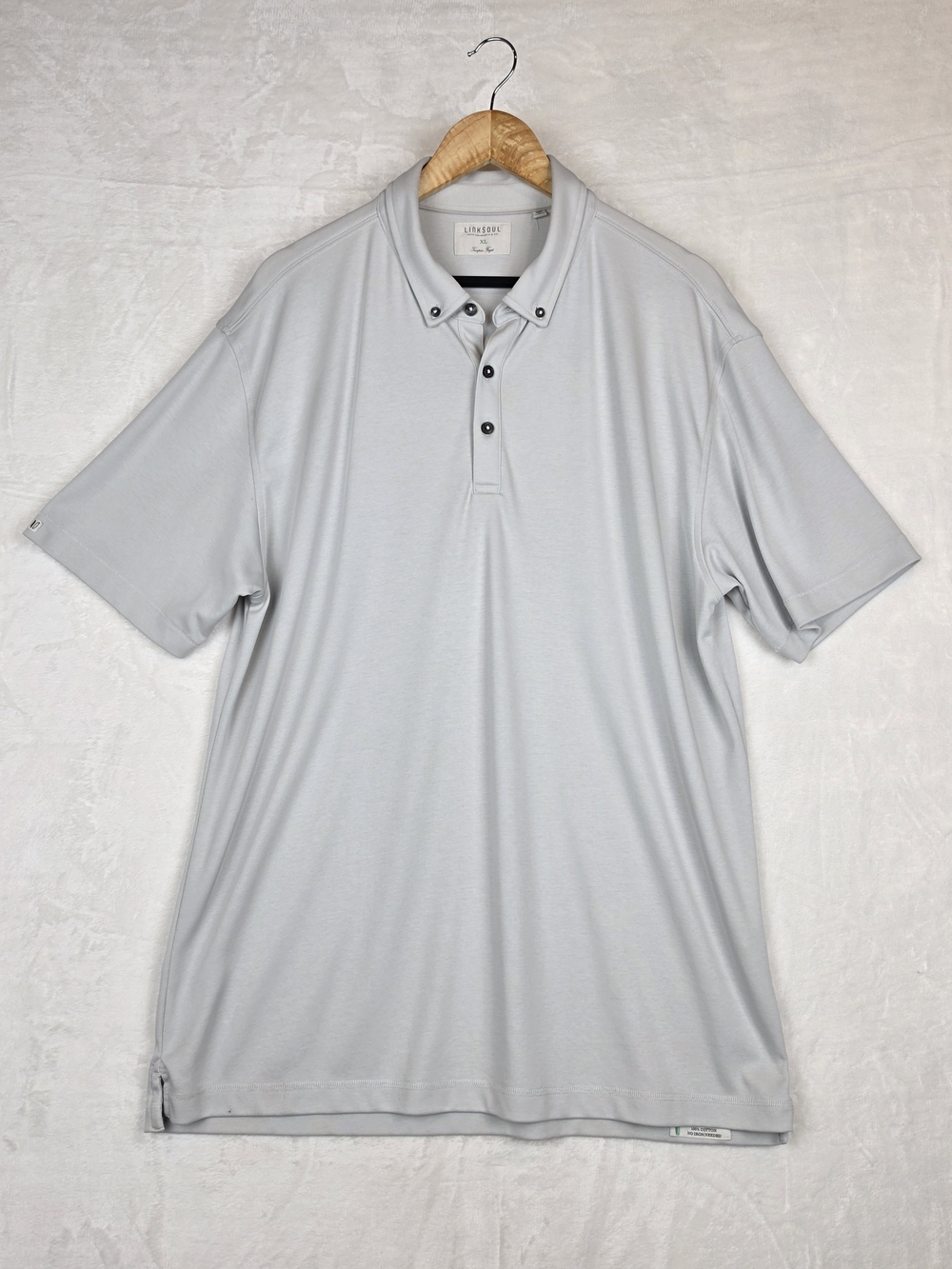 Linksoul Mens XL Gray Button Collar Polo Shirt 100% Cotton Golf Casual